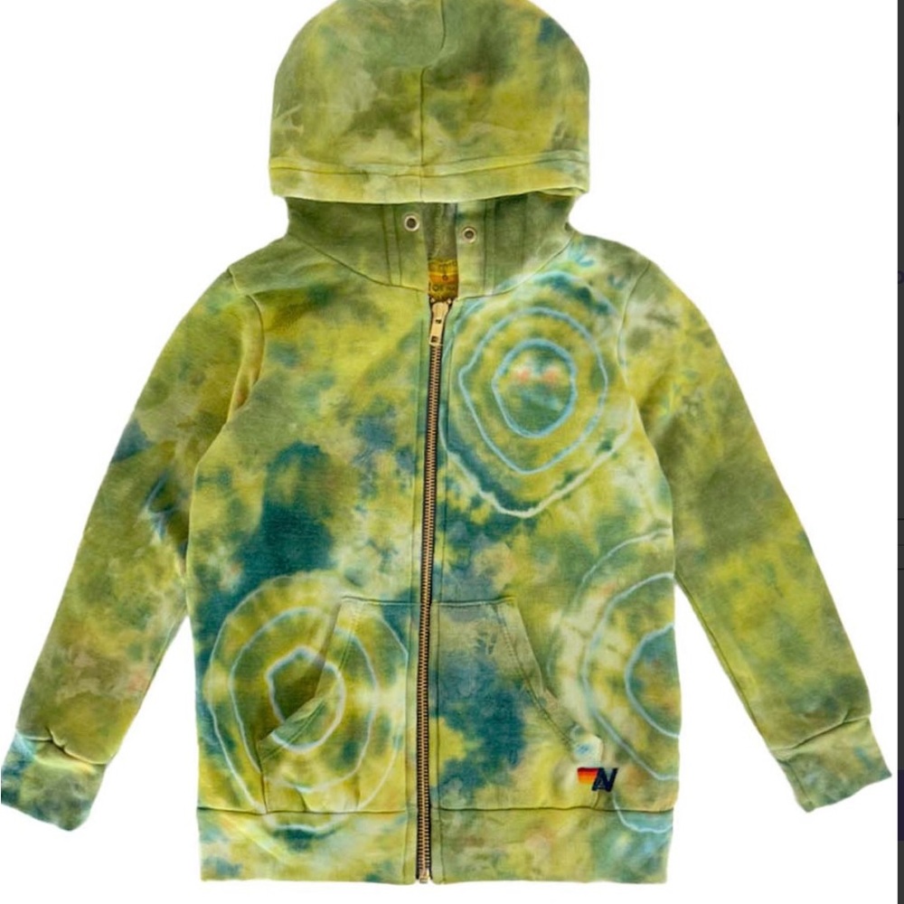 KID'S HAND DYED ZIP HOODIE - TIE DYE GREEN YELLOW (2)